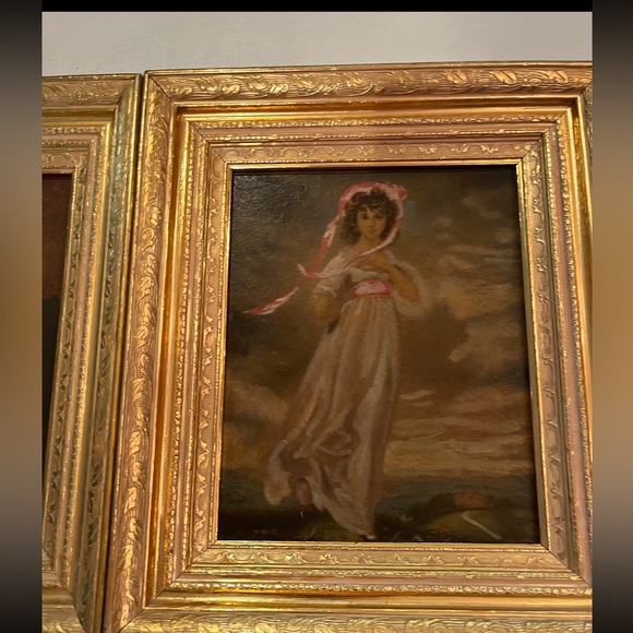 Sold Vintage Blue boy and Pinkie Girl prints on board. Gilt gold frames. - Picture 3 of 13